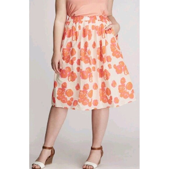 Lane Bryant Circle Skater Skirt 26/28 Neon Pink Pull On Pockets Midi Floral - Picture 2 of 7